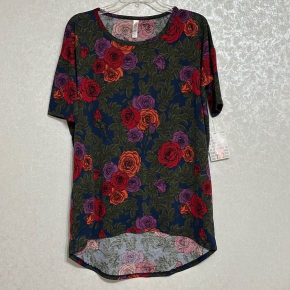 LuLaRoe NWT Tunic Top Floral Roses Print Oversized Short Sleeve High Low Irma XS - Picture 1 of 4